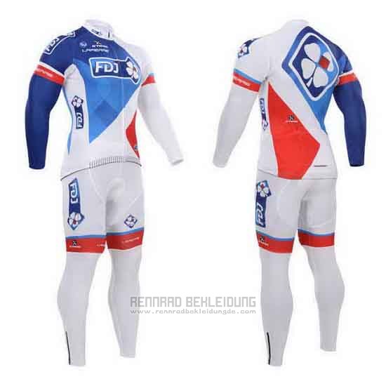 2015 Fahrradbekleidung FDJ Wei und Blau Trikot Langarm und Tragerhose - zum Schließen ins Bild klicken